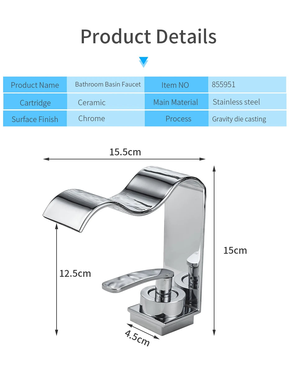 Basin Faucet Waterfall Black with Brushed Bathroom Basin sink Faucet Cold and Hot Water Mixer Single Handle Bathroom Taps 855951