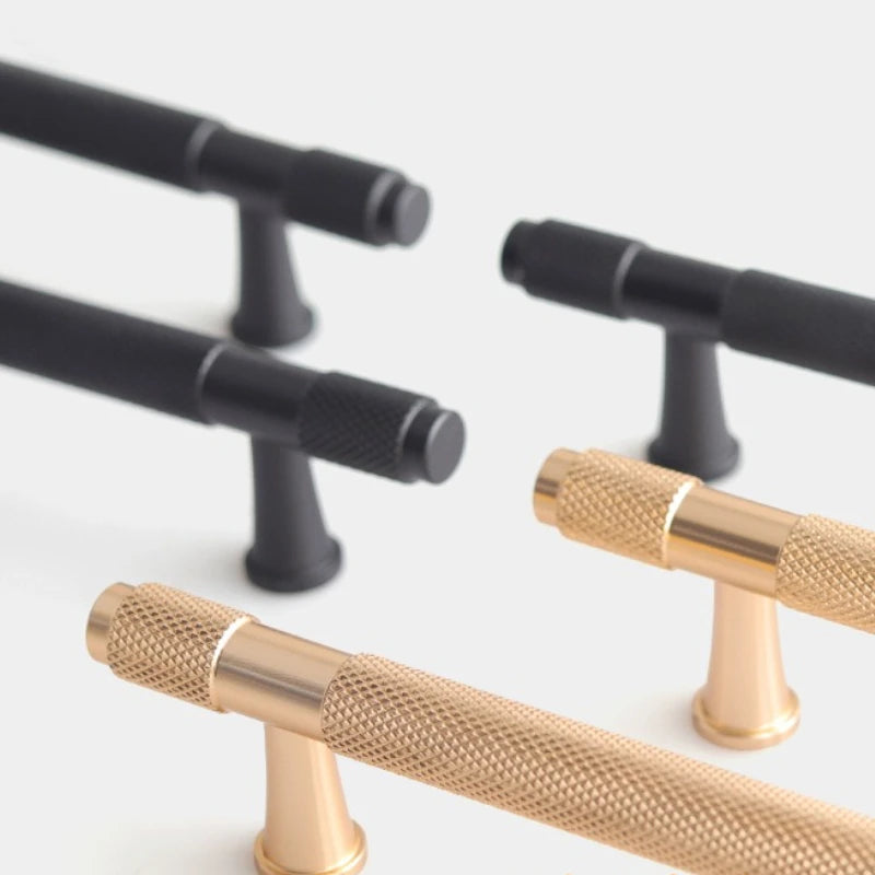 Modern Minimalist Space Aluminum Knurled Handles, Gold/Black, Essential for Home Decoration door handle Cabinet handle knob