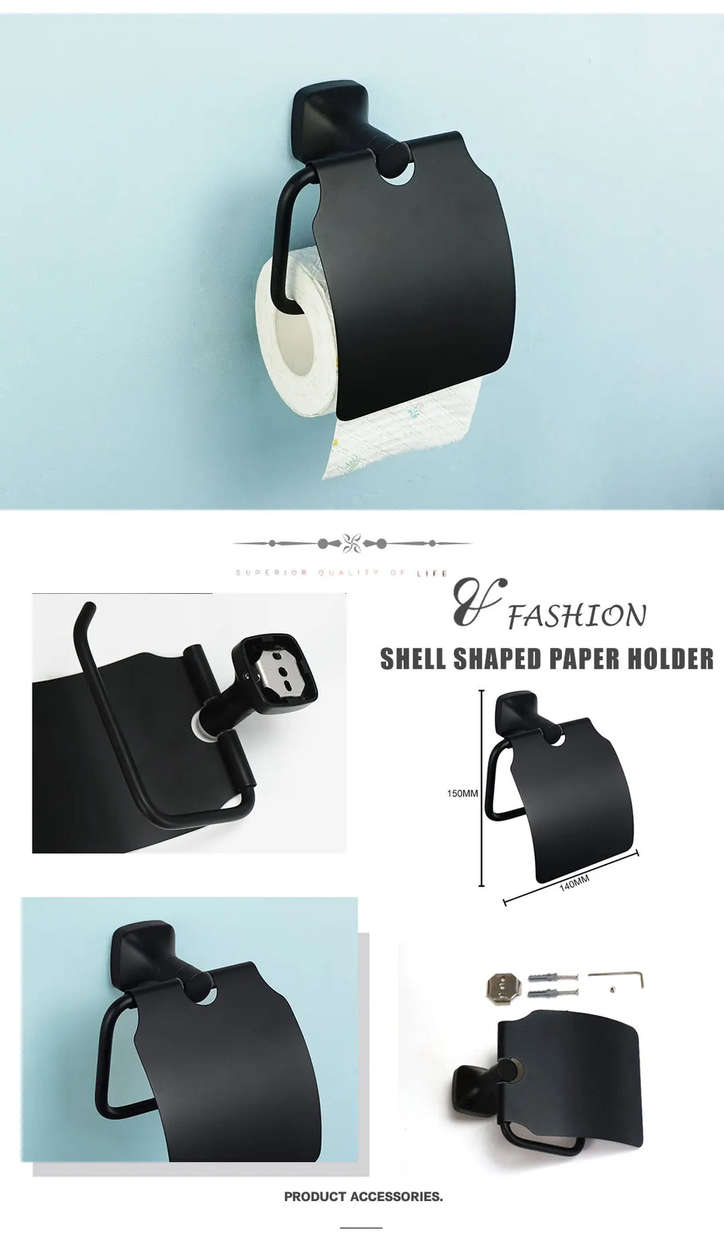 Black Bathroom Accessories Stainless Steel Wall Mounted Bath Towel Holder Robe Hook Toilet Brush Paper Towel Holder Pendant