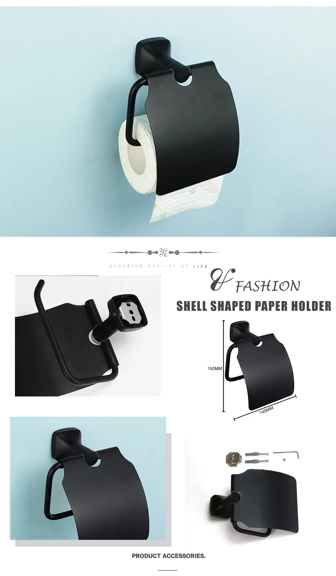 Black Bathroom Accessories Stainless Steel Wall Mounted Bath Towel Holder Robe Hook Toilet Brush Paper Towel Holder Pendant