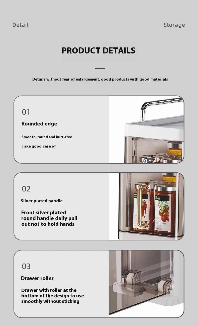 2/3 Layer Spice Storage Rack Kitchen Organize Spice Shelf Pull-Out Efficient Locker With Hooks Wheels Integrated Slim Cabinet