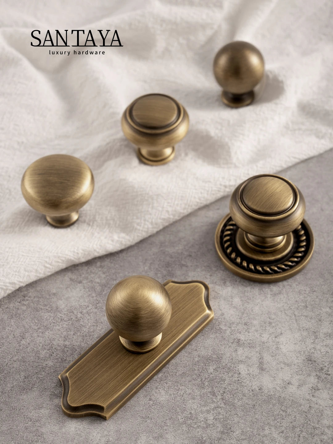 Santaya Antique Brass Cabinet Handles With Backplate Solid Bronze Wardrobe Pulls Kitchen Cupboard Door Knobs Furniture Handle