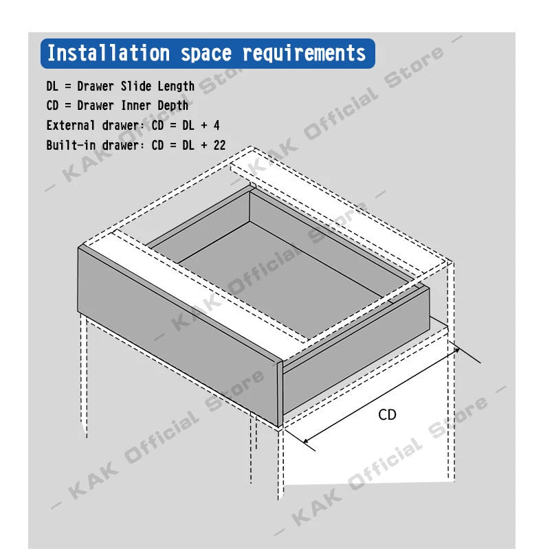 KAK 10"-20" Under Mount Drawer Slide Rails Soft Close 2 Section Hidden Rail Tracks 25KG Drawer Runner Hydraulic Damper Buffer