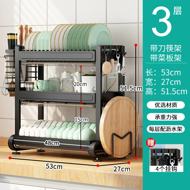 Kitchen Dish Storage Rack, External Hook Plate Organizer, Multi-Function Home Plate Holder, Compact Dish Organizer