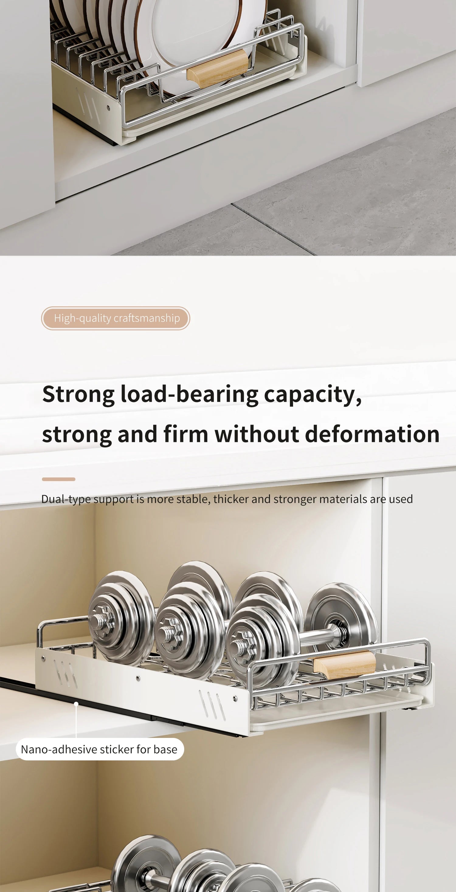 Drawer Wooden Handle Kitchen Dish Storage Rack Divider Dish Pullout Slider Punch-free Drawer Organiser Spice Racks Drainer Shelf