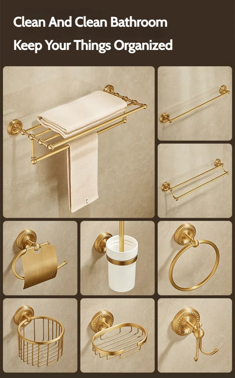 Antique Brushed Brass Bathroom Accessories Sets Towel Shelf Toilet Paper Holder Soap Holder Towel Rack Bathroom Hardware Sets