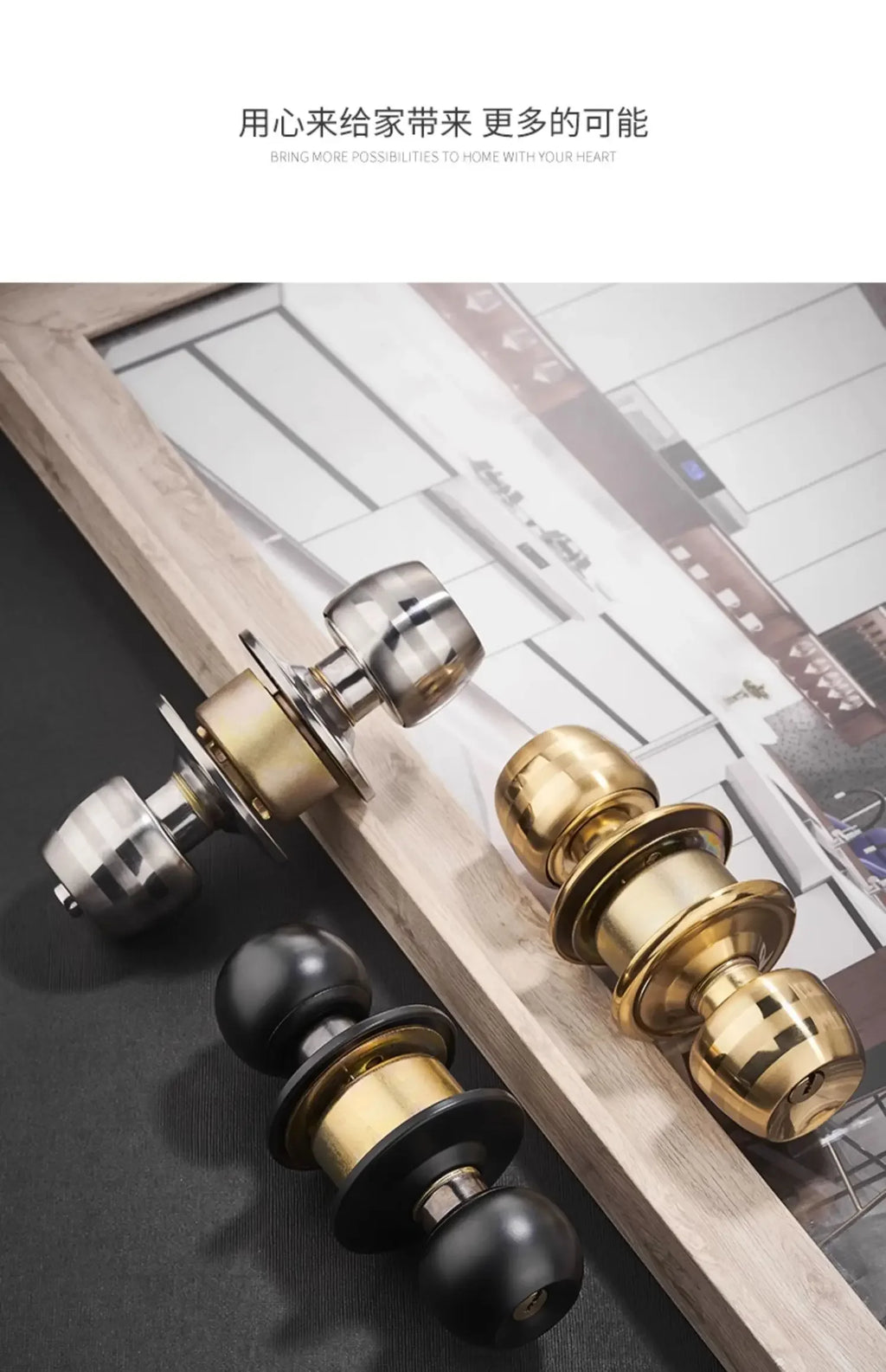 Interior Round Ball Door Knobs, Key Handles, Stainless Steel Locksets for Bathroom, Bedroom