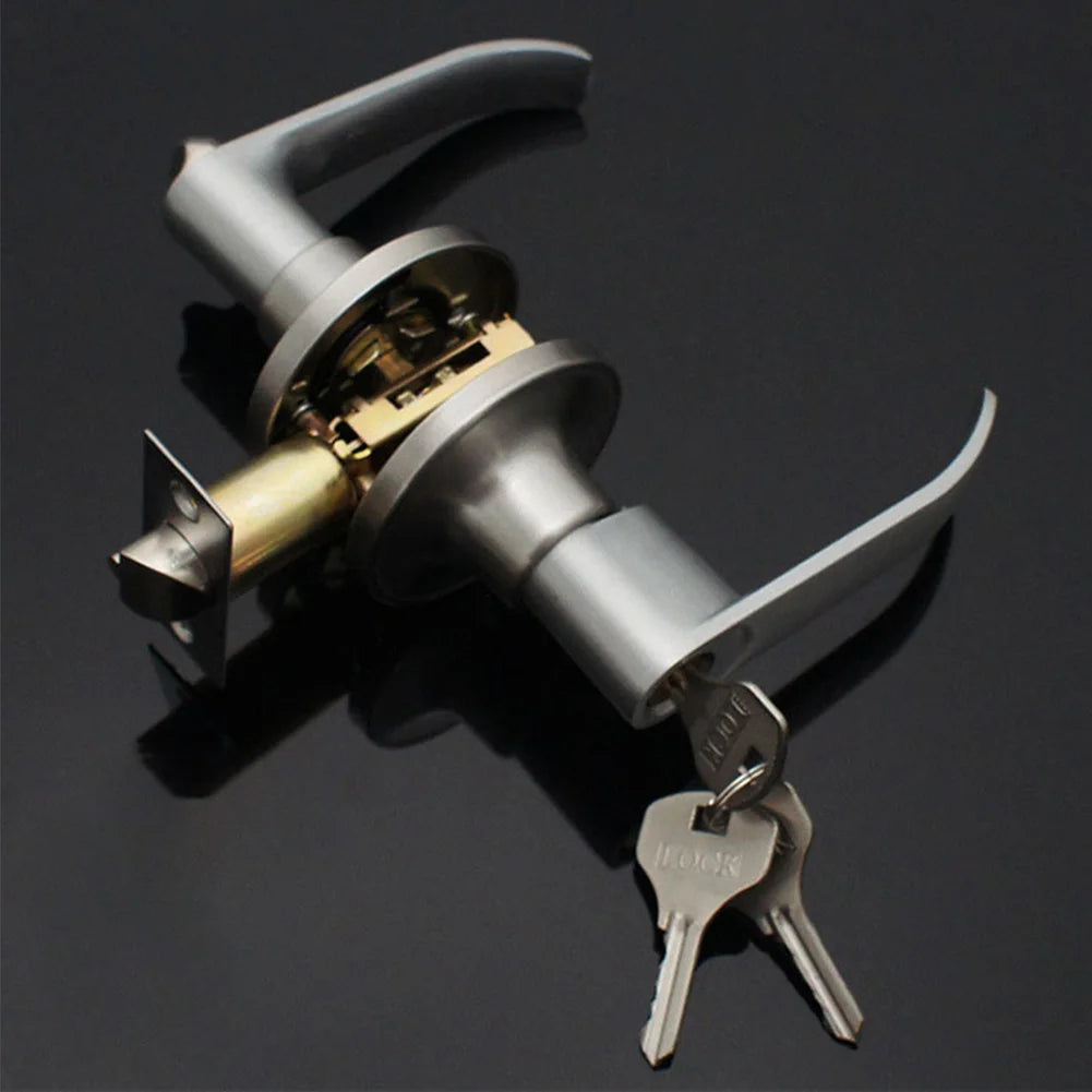 Door Lever Lock with 3 Keys Locking Door Handle Stainless Steel Interior Lever Lock Door Knob Replacement for Home Office