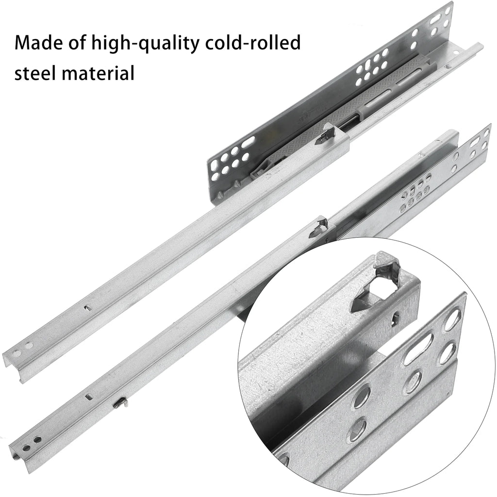 2 Pcs Two Section Slide Rails Drawer Runner Hidden Bottom Track Cold Rolled Steel Thickened Sheet Durable Mute Buffer Cabinet