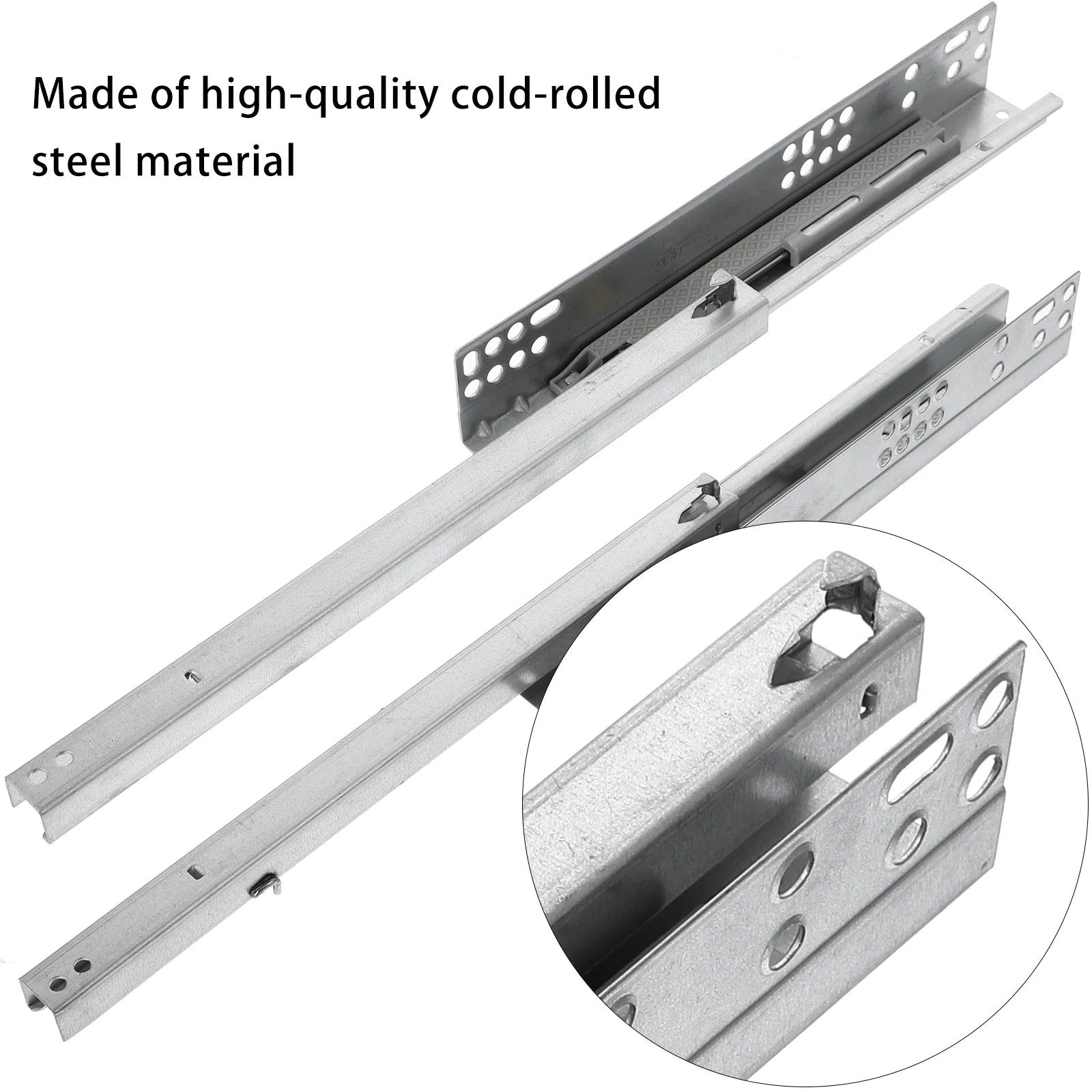 2 Pcs Two Section Slide Rails Drawer Runner Hidden Bottom Track Cold Rolled Steel Thickened Sheet Durable Mute Buffer Cabinet