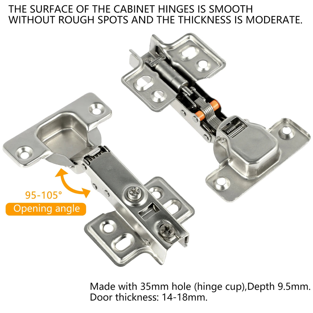 10/20Pcs Stainless Steel Cabinet Door Hinges Hydraulic Damper Buffer Soft Close Quiet Wardrobe Door Concealed Hinges with Screws