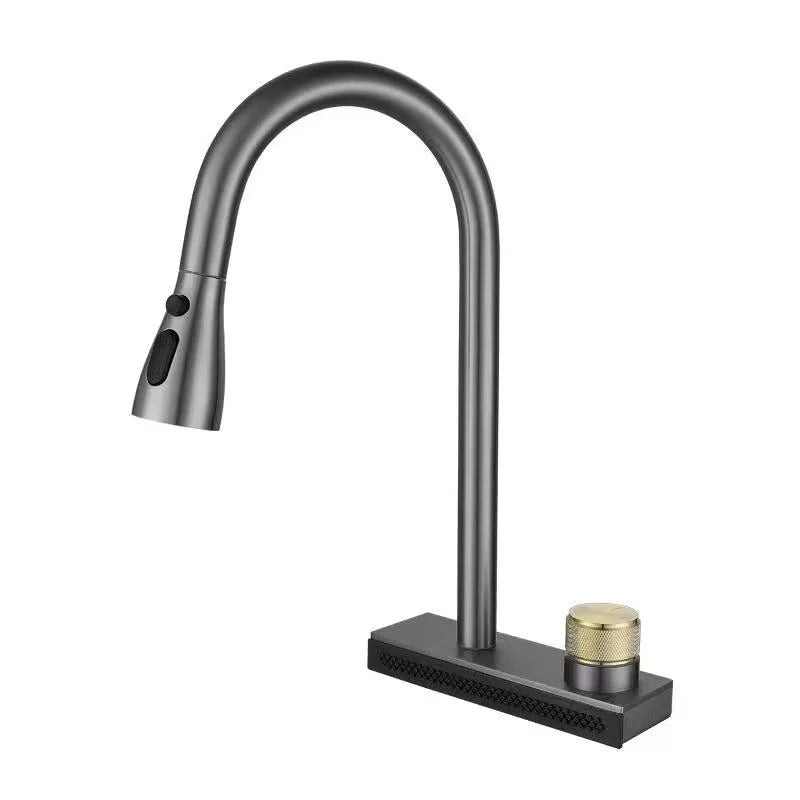 Waterfall Sink Pull Type Kitchen Faucet Hot Cold Mixer Vegetable Wash Tap Basin Multiple Water Outlets Rotation Flying Rain Tap