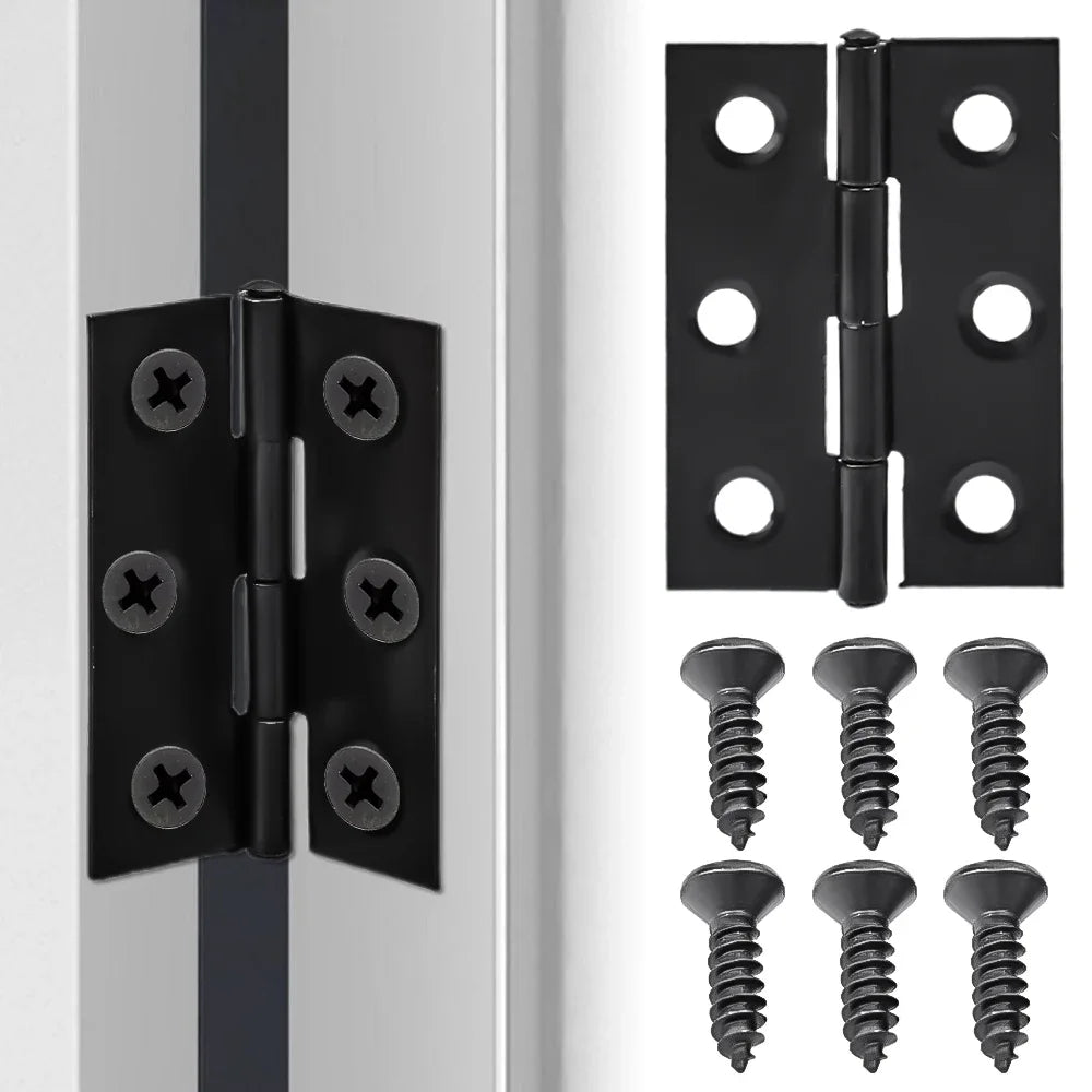 Black Door Hinges Stainless Steel Butt Hinges with Screws Cabinet Drawer Furniture Hinges Mounting Plate Flat Fixing Brackets