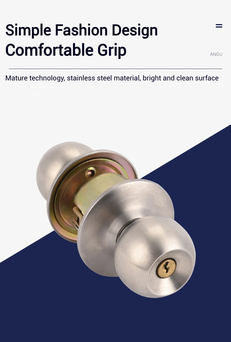 Anti-bumping House Door Handle Lock With Knobs Interior Round for Bedroom Bathroom Stainless Turn Thumb Armored Privacy Articles