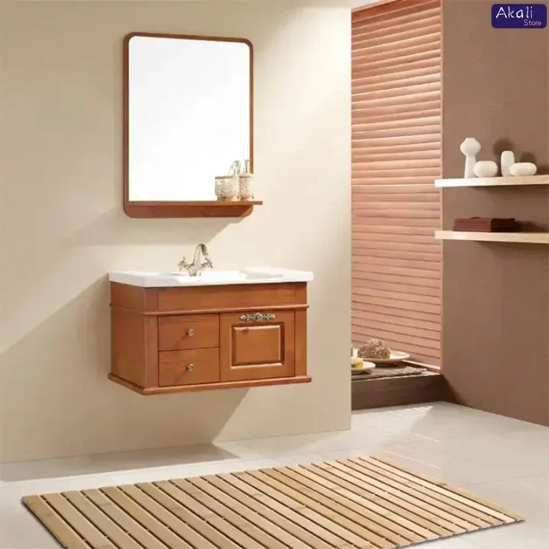 Wooden Bathroom Mat Rayon Derived From Bamboo Rectangular Waterproof Floor Mat Suitable for Bathroom and Toilet