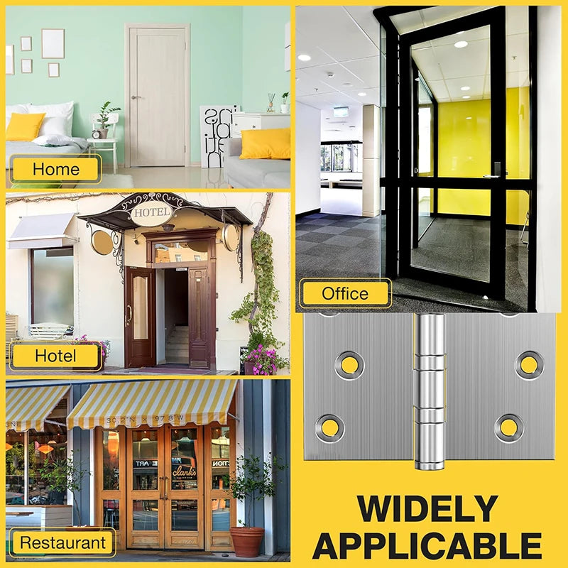 304 Stainless Steel Door Hinges with Ball Bearing, Non-Removable Pin, Heavy Duty for Exterior Interior Doors, 4 in, 5 in, 2PCs