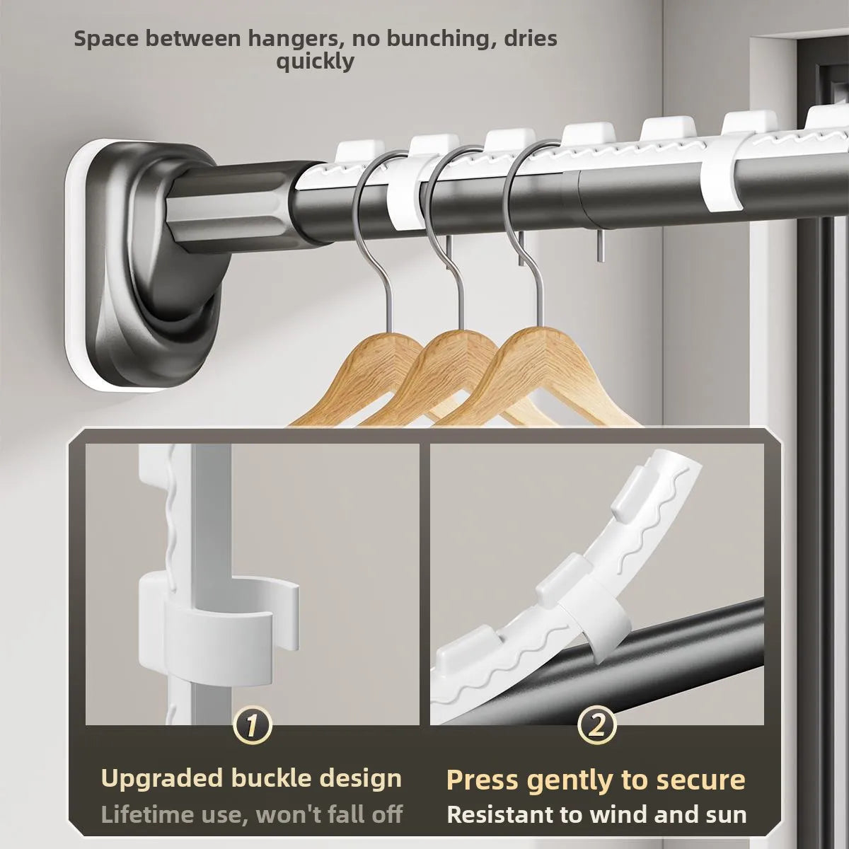 Retractable Clothes Drng Rods Wall Mounted Balcony Batoom Curtain Rods Wardrobe Clothes Hanger Rods No Drilling Required
