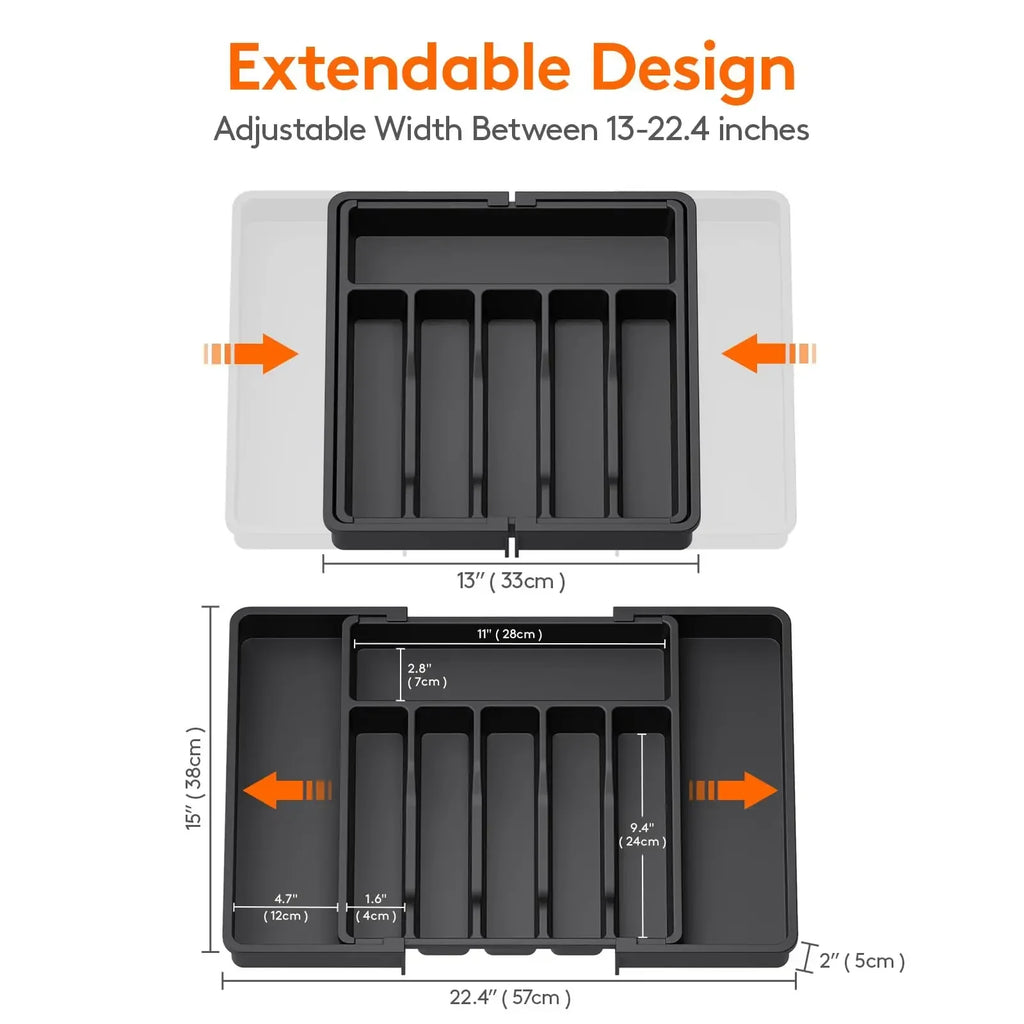 Adjustable Kitchen Storage Organizer Tray – Plastic Multifunctional Drawer Organizer for Kitchen Counter Utensils
