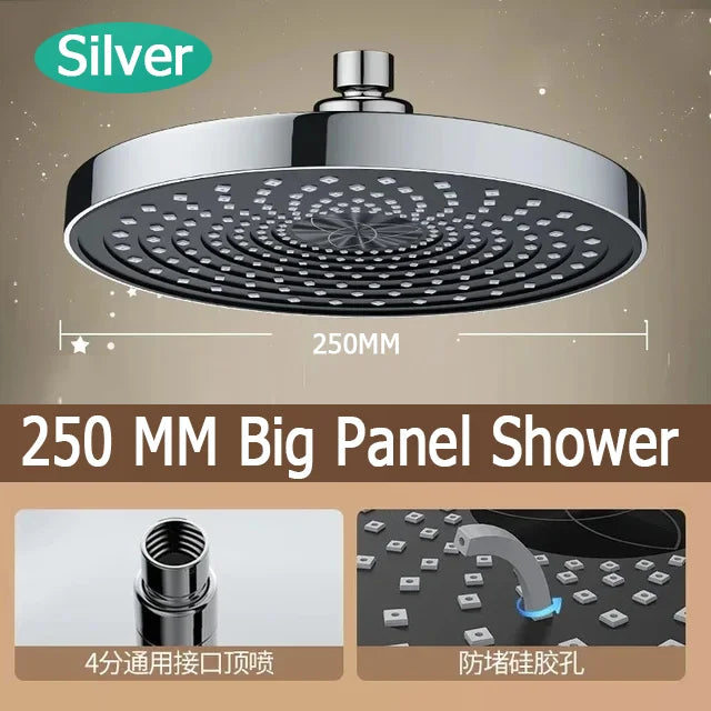 10 Inches Big Panel Large Flow Ceiling Mounted Supercharge Shower Head Set 3 Modes High Pressure Abs Rainfall Bathroom Shower ﻿
