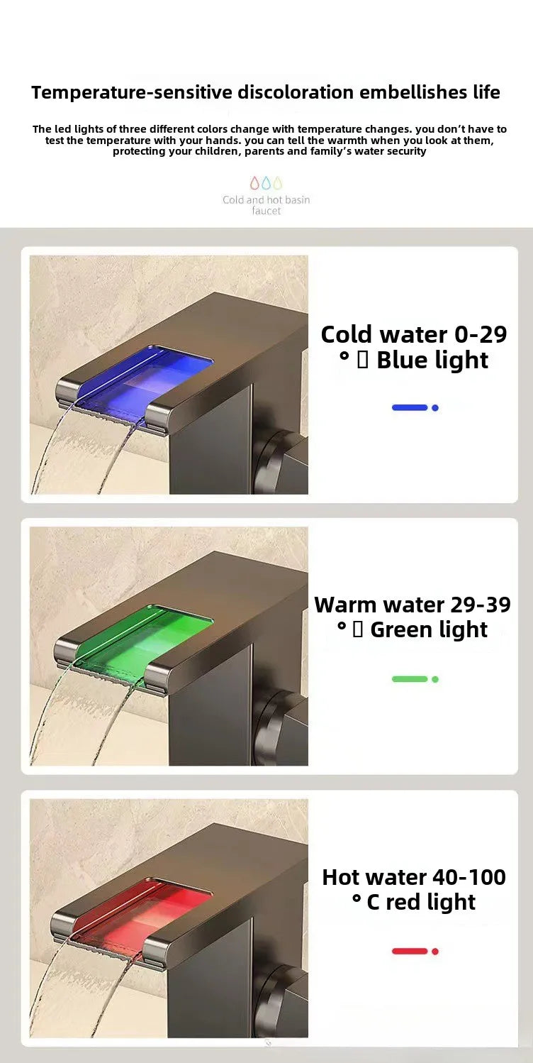 Wash Basin Faucet Bathroom Cold and Hot Sink Tap Toilet Luxury Water Taps Modern Brass Mixers Tap LED Light Bathroom Sink Faucet