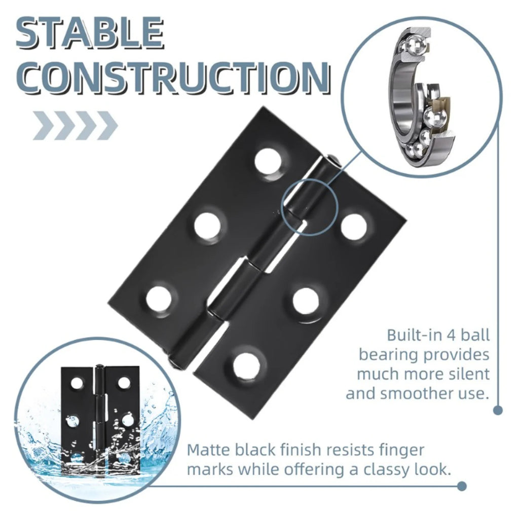 Black Door Hinges Stainless Steel Butt Hinges with Screws Cabinet Drawer Furniture Hinges Mounting Plate Flat Fixing Brackets