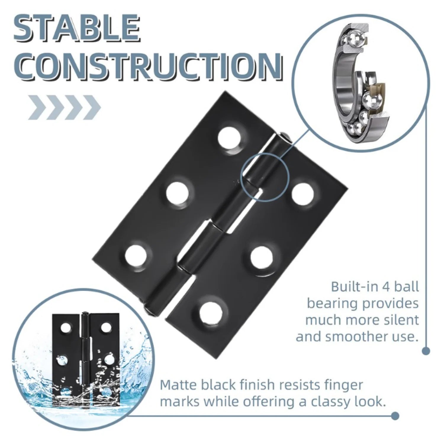 Black Door Hinges Stainless Steel Butt Hinges with Screws Cabinet Drawer Furniture Hinges Mounting Plate Flat Fixing Brackets