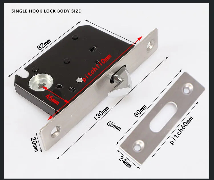 Black Sliding Door Sliding Door Lock Bathroom Balcony Interior Kitchen Double Hook Sliding Door Built-In Invisible Hook Lock