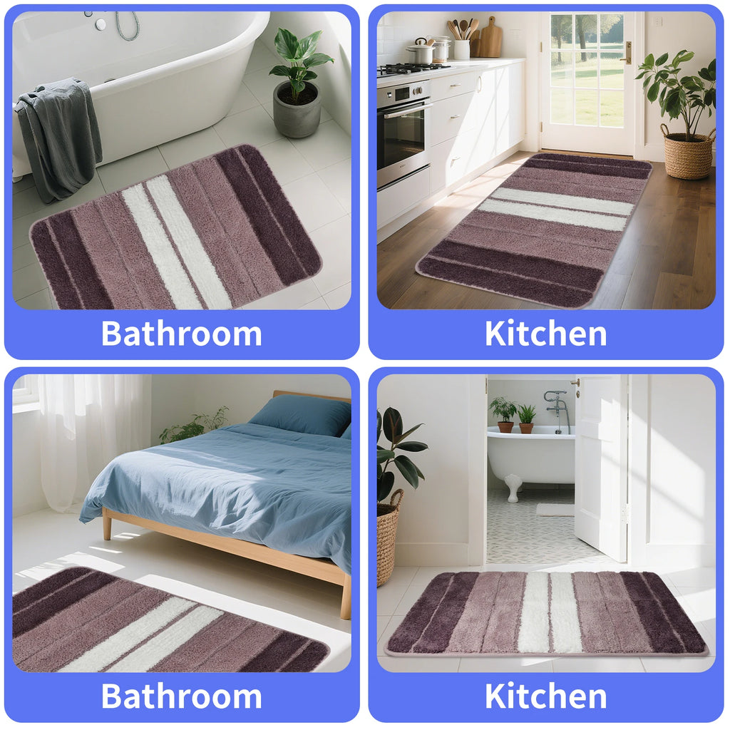 Bathroom Rug Set 2 Piece Plush Shaggy Soft Absorbent Microfiber Bath Mats and U-Shaped Contour Toilet Rug Non-Slip Machine Wash