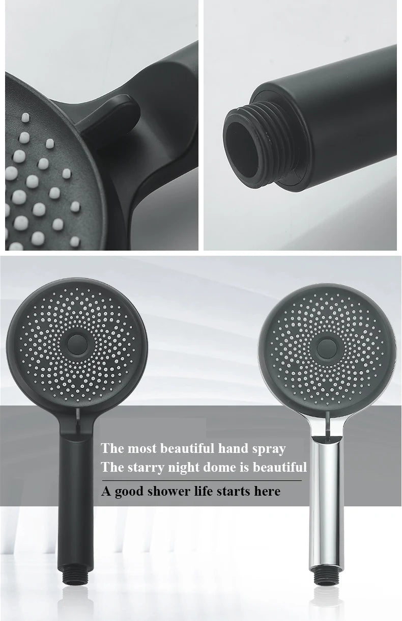 Shower Head 3 Mode Rainfall ABS Round High Pressure Turbo Spray Nozzle Adjustable Black Eco Shower Bathroom Accessories FR102
