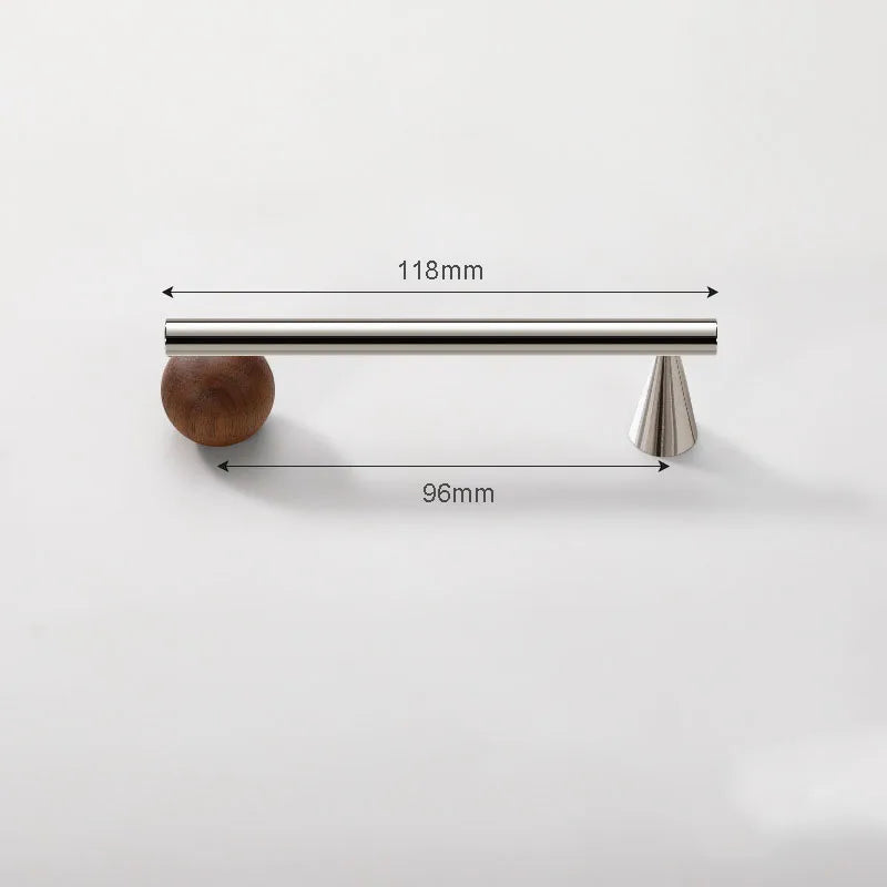 Shiny Silver Brass Cabinet Handles Chrome Wardrobe Pulls with Walnut Wood Ball Drawer Bar Modern Furniture Door Knobs