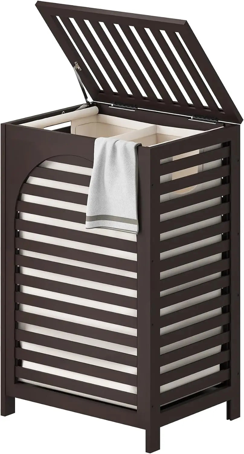 Large Bamboo Laundry Hamper with Lid 85L Clothes Basket Removable Bag Storage for Bathroom Natural