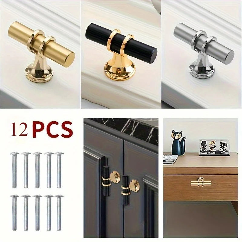 12pcs Wardrobe door handle modern simple light luxury black cabinet handle Golden lengthened cabinet door drawer small handle