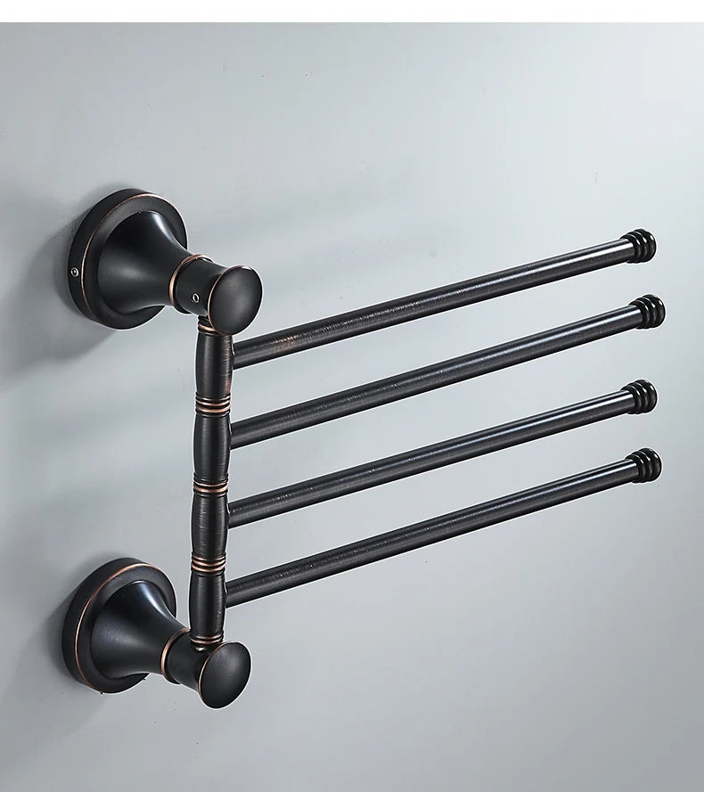 Bathroom Bath Toilet Paper Holder Robe Hook Bathroom Retractable Towel Hanging Rod Black Zinc Alloy EL852