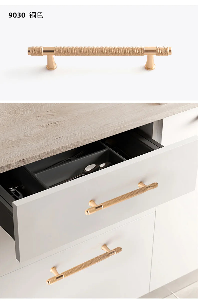 Modern Minimalist Space Aluminum Knurled Handles, Gold/Black, Essential for Home Decoration door handle Cabinet handle knob