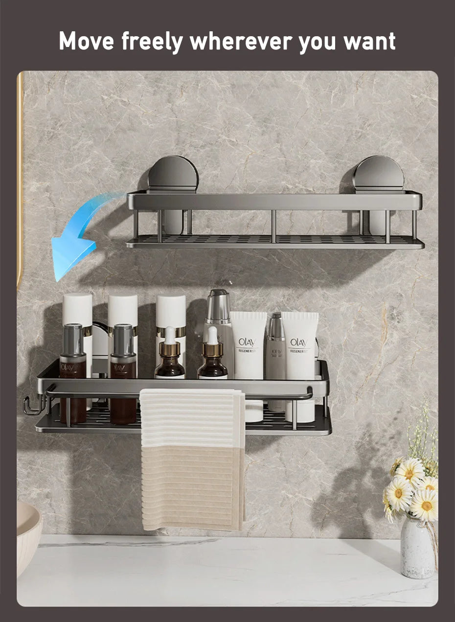 Bathroom Suction Cup Storage Rack Without Drilling Kitchen Toilet Shower Room Shampoo Holder Wall Mount Organizer Bathroom Shelf