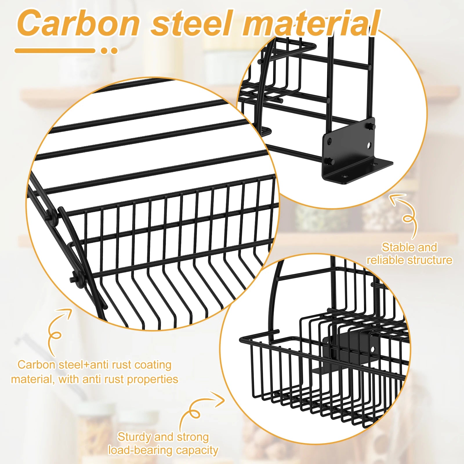 3-Tier Kitchen Storage Rack Metal Pull Down Spice Rack Large Capacity Inside Cabinet Riser Shelf Home Seasoning Bottle Organizer