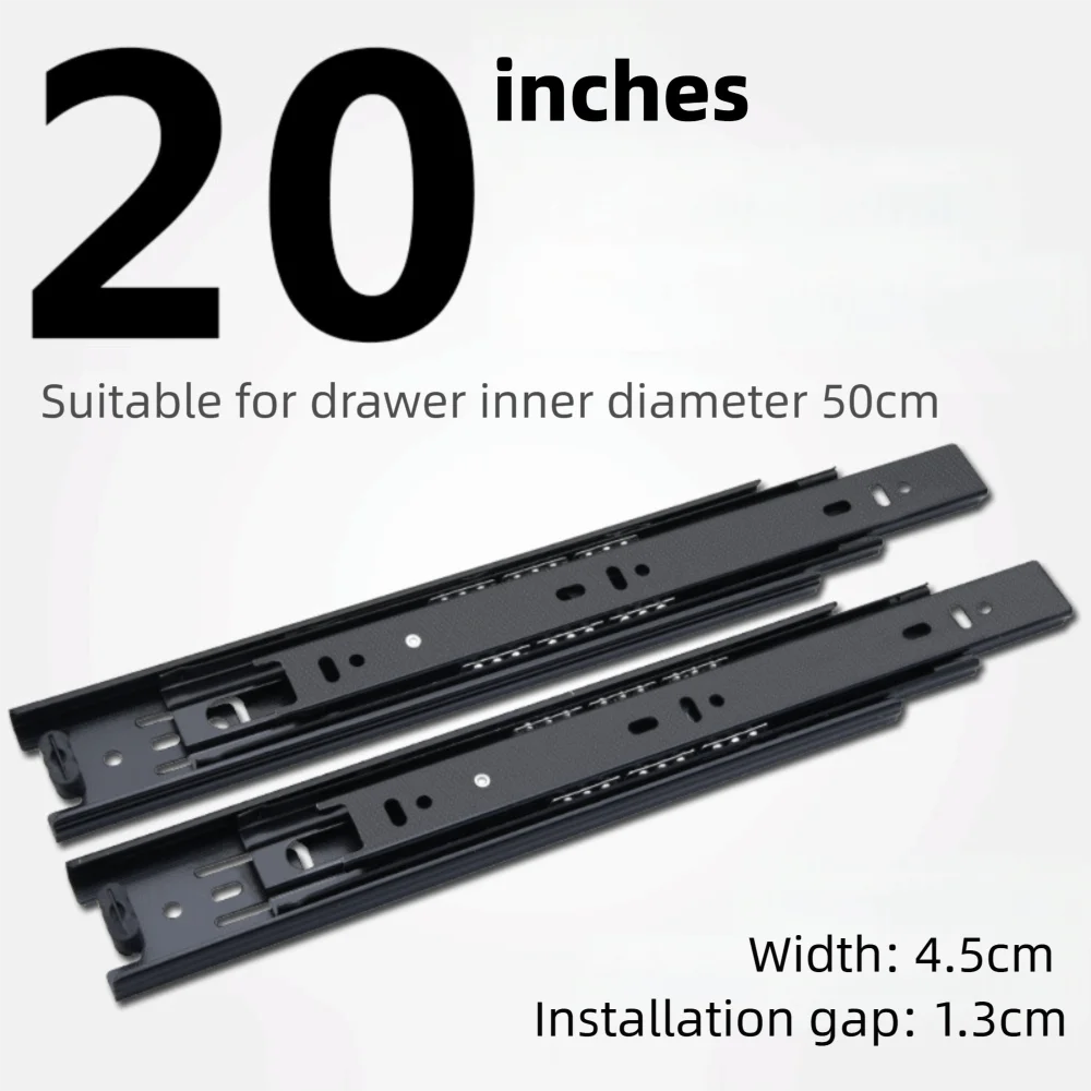 Black Drawer Slides Heavy Duty Smooth Operation Dresser Runners Easy Installation Steel Ball Bearing Drawer Rails Wardrobe