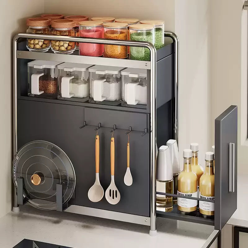 Adjustable Pull-Out Spice Rack for Kitchen Multi-Layer Narrow Storage Shelf Condiment Organizer Salt And Pepper Box