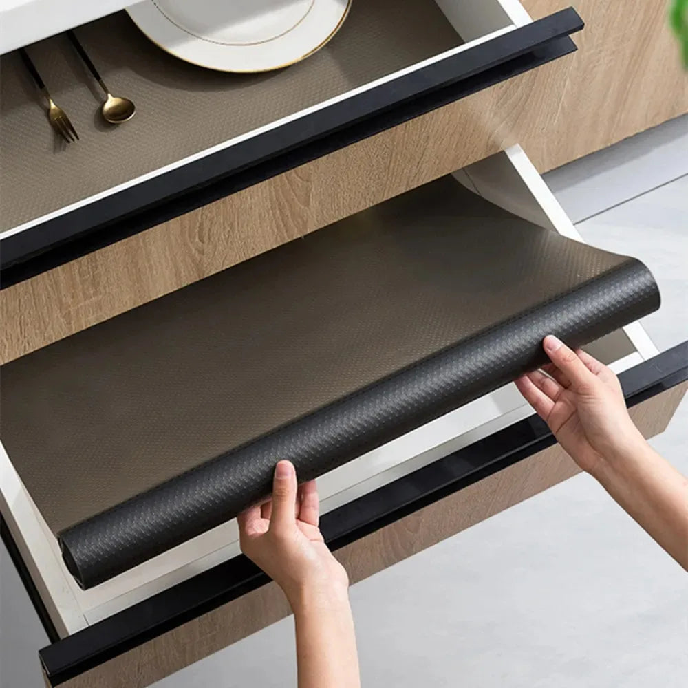 1 pc 3meters/118.11in Reusable Drawer Liners Washable Dustproof and Non-slip Placemats Kitchen Cabinet Mats Refrigerator