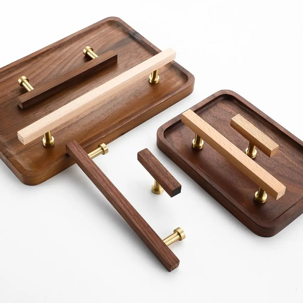 High-End Walnut Wood Wood Cabinet Handles Luxury Design Beech Wood Door Knobs Minimalist Modern Drawer Pulls Wardrobe