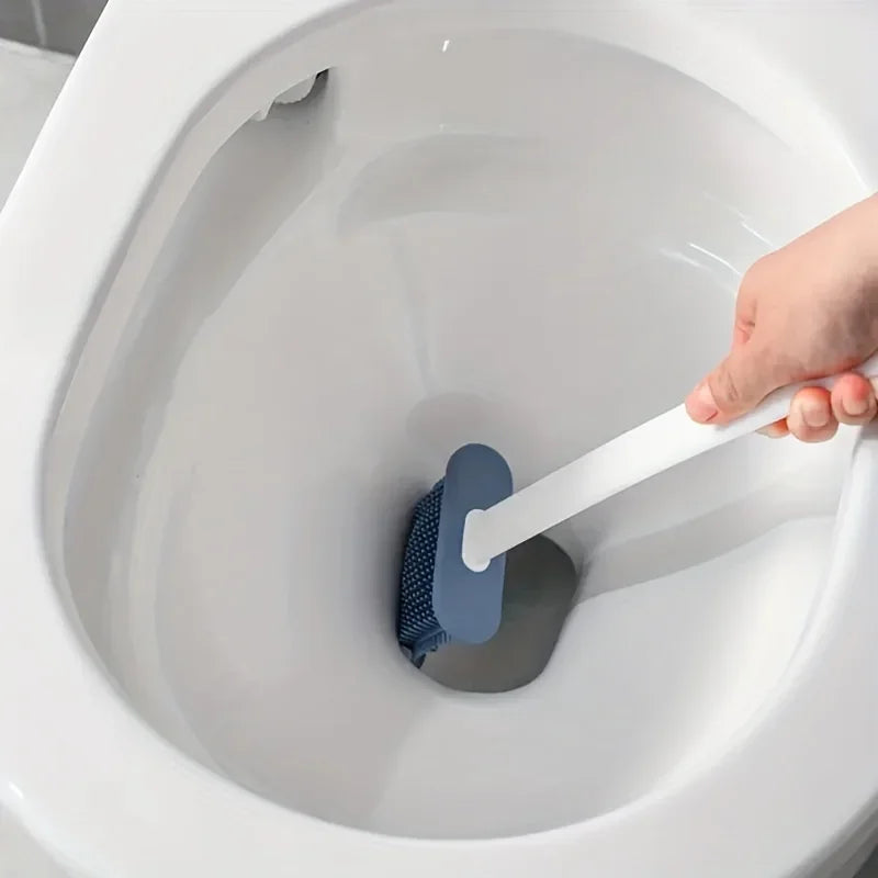 Full Bathroom Cleaning Set: Wall-mounted Silicone Toilet Brush and Ergonomic Long-handle Brush - Easy-to-clean Design
