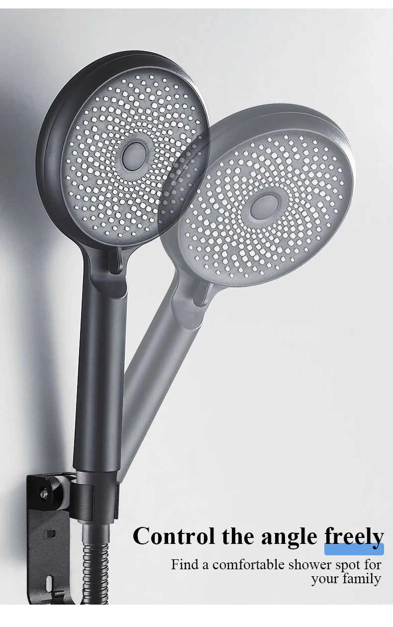 Shower Head 3 Mode Rainfall ABS Round High Pressure Turbo Spray Nozzle Adjustable Black Eco Shower Bathroom Accessories FR102