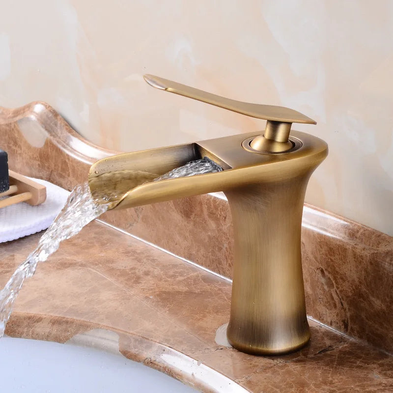 Basin Faucets Waterfall Bathroom Faucet Single handle Basin Mixer Tap Bath Antique Brass Faucet Sink Water Crane Silver Taps