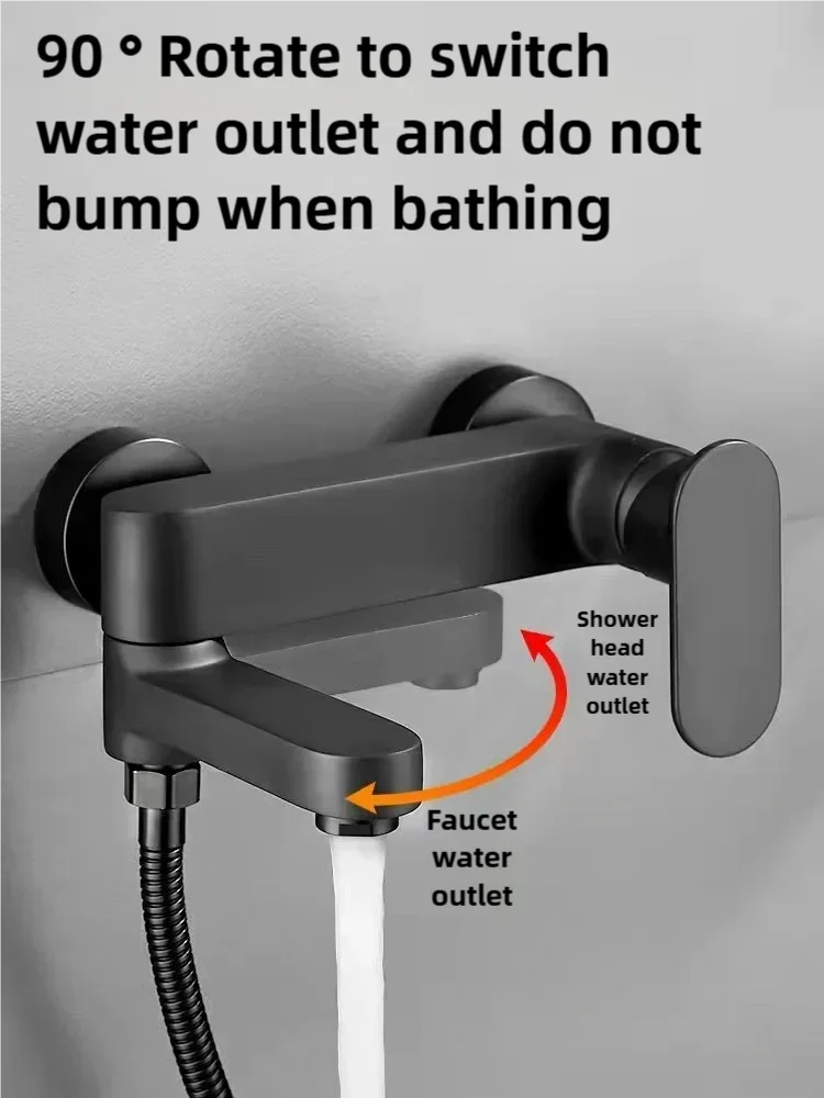 Brass Shower Bathroom Bathtub Faucet with Swivel Tub Spout Wall Mounted Hot and Cold Water Mixer Valve Household Bath Tap