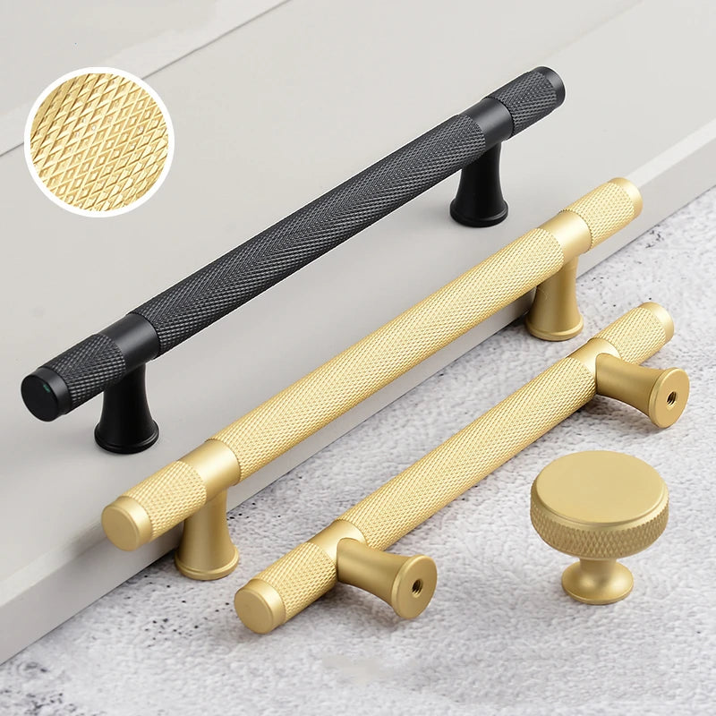 Simple Kitchen Cabinet Wardrobe Door Handles Drawer Knobs and Handles for Furniture Gold Black Knurled Nordic Style