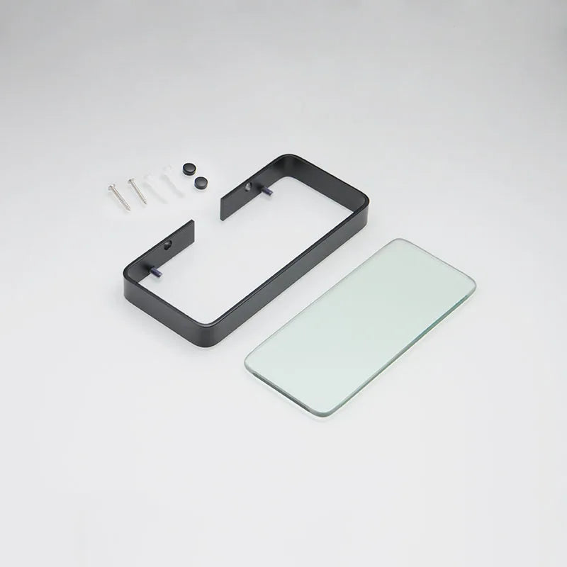Black Bathroom Corner Rack 25-45cm Wall-mounted Bathroom Shower Rack Aluminum Toilet Storage Rack Glass Bathroom Shelf