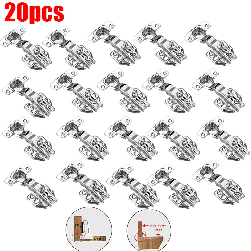 2-20Pcs Stainless Steel Cabinet Door Hinges Hydraulic Damper Buffer Soft Close Quiet Wardrobe Door Concealed Hinges with Screws