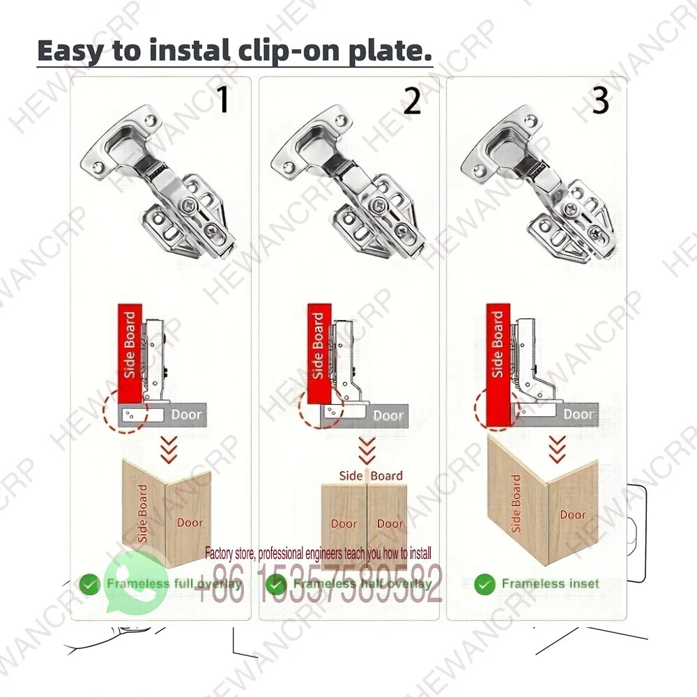 2-Pack Modern Hydraulic Cabinet Hinges Soft Close Damping Brushed Stainless Steel Metal Door Mount for Kitchen Cabinets Wardrobe