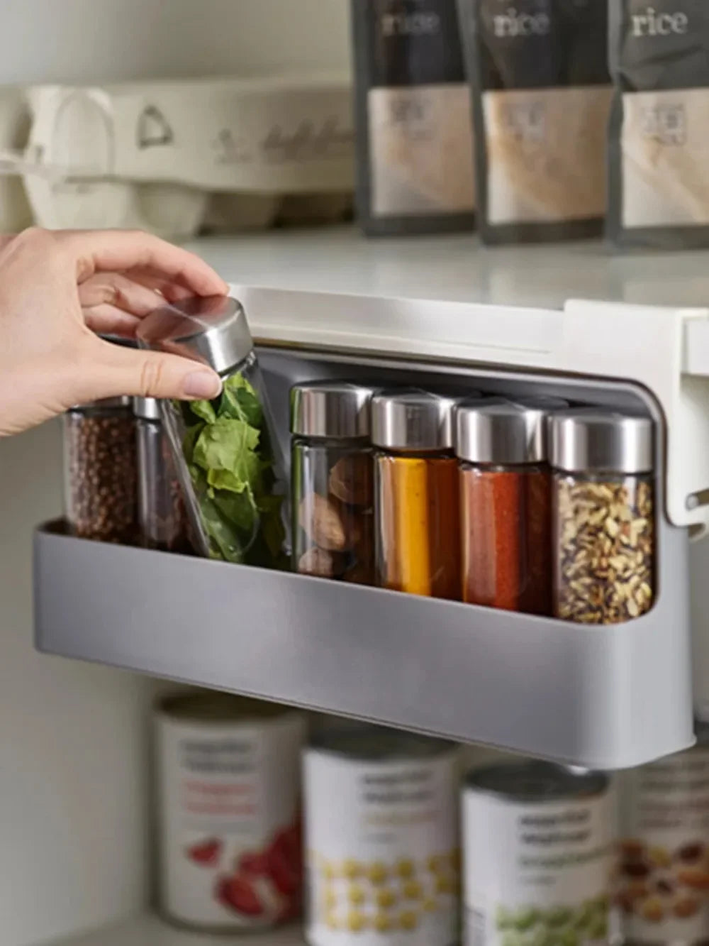 Kitchen Spice Rack Self-adhesive Wall-mounted Under-Shelf Seasoning Bottle Storage Rack Spice Organizer Kitchen Storage Rack