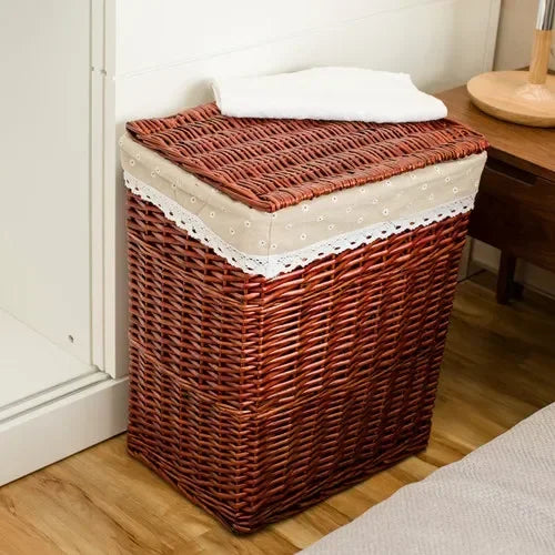 Large Capacity Rattan Laundry Basket - Vine Woven Storage with Cover, Simple and Elegant Dirty Clothes Organizer for Home